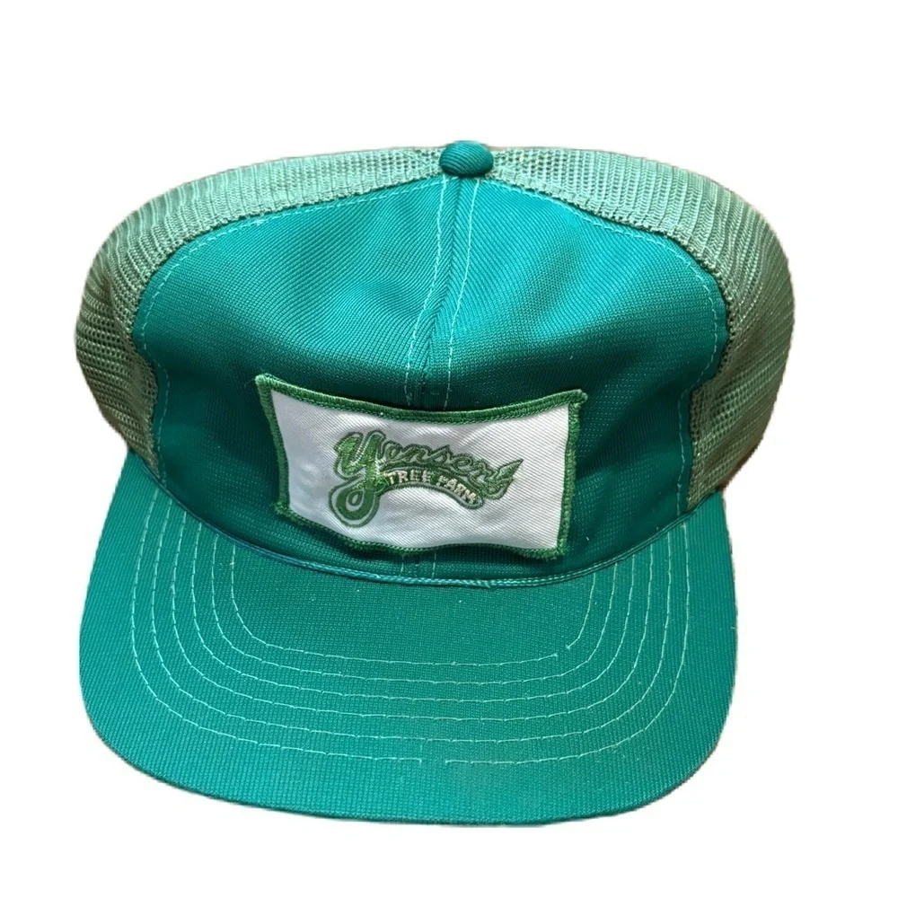 Vintage Yenser’s Tree Farm Patch Hat Green Snap Back Trucker Tree Christmas